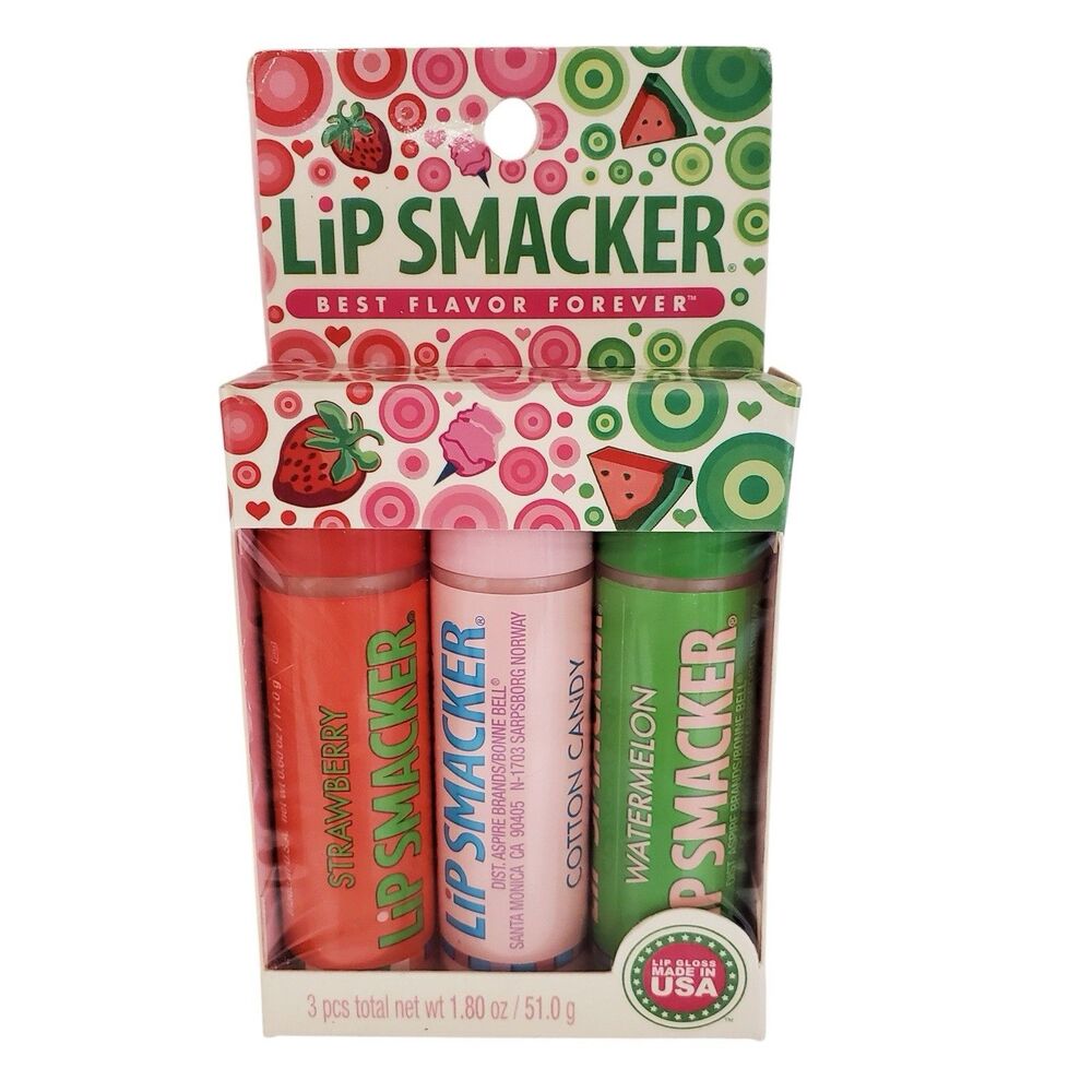 Lip Smacker BIGGY Flavor Trio Strawberry Cotton Candy Watermelon NOS New in box